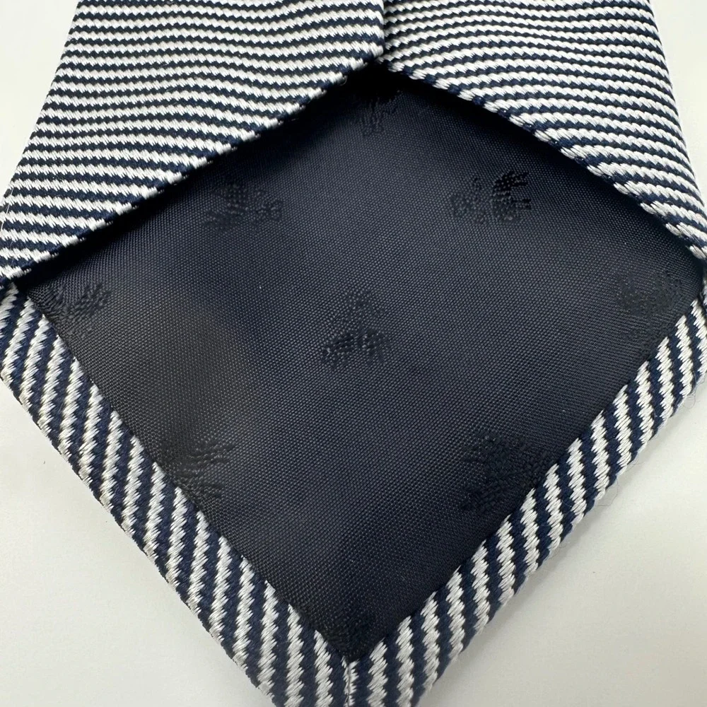 Brooks Brothers Makers Navy Blue White Striped Silk Tie Hand Finished USA Italy